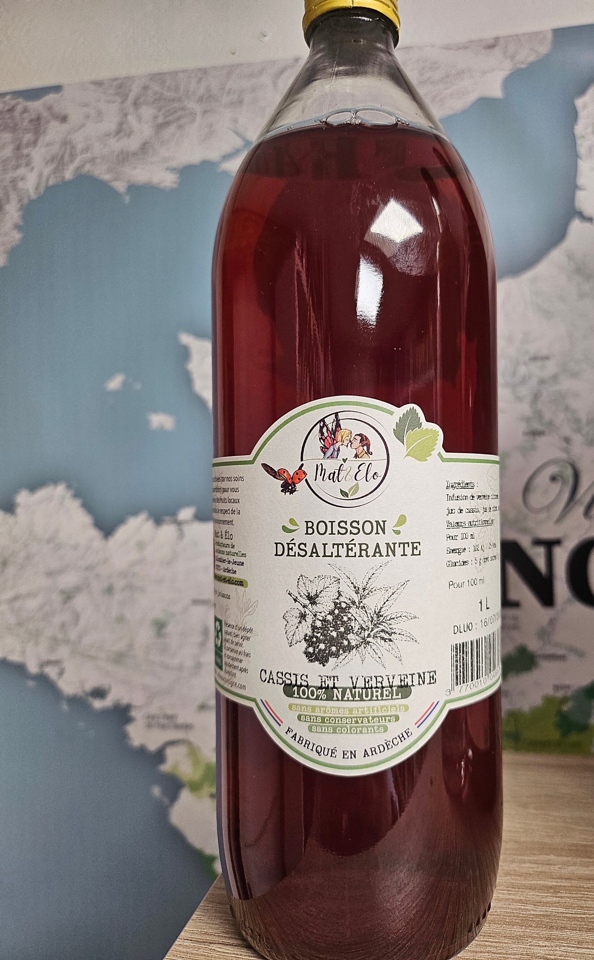 Boisson aux infusions de plantes Françaises, Cassis et Verveine, 100% naturel, MAT ET ÉLO, fabriqué en Ardèche, 1 litre