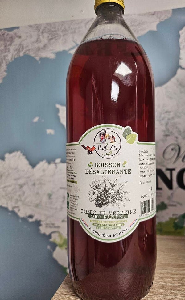 Boisson aux infusions de plantes Françaises, Cassis et Verveine, 100% naturel, MAT ET ÉLO, fabriqué en Ardèche, 1 litre