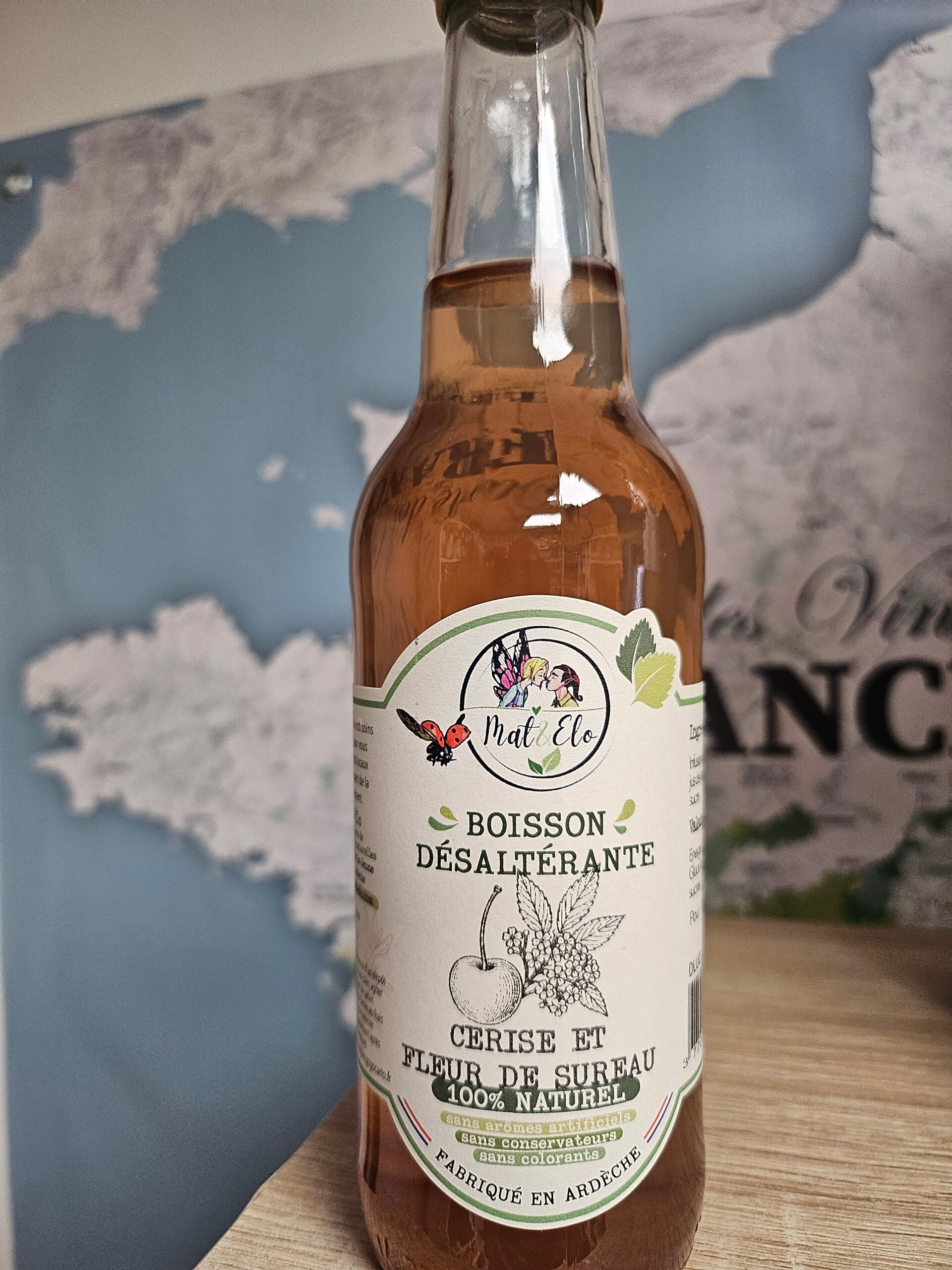 Boisson désaltérante, Cerise et Fleur de Sureau, MAT ET ÉLO, 100% naturel, fabriqué en Ardèche, 33 cl