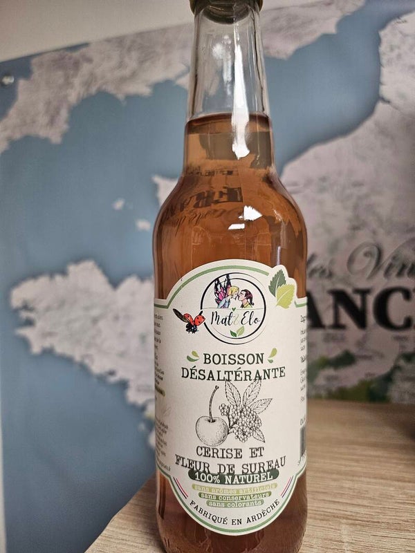 Boisson désaltérante, Cerise et Fleur de Sureau, MAT ET ÉLO, 100% naturel, fabriqué en Ardèche, 33 cl