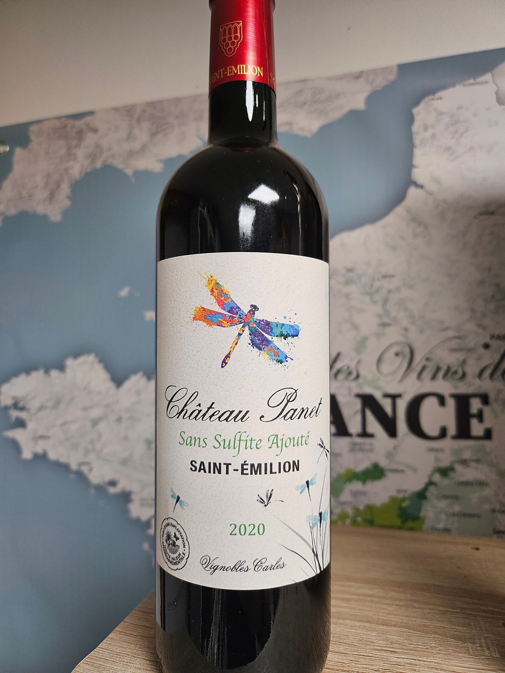Vin rouge AOC SAINT-ÉMILION 2020, Chateau PANET, sans sulfite ajouté, HVE, 75 cl  14,5%VOL