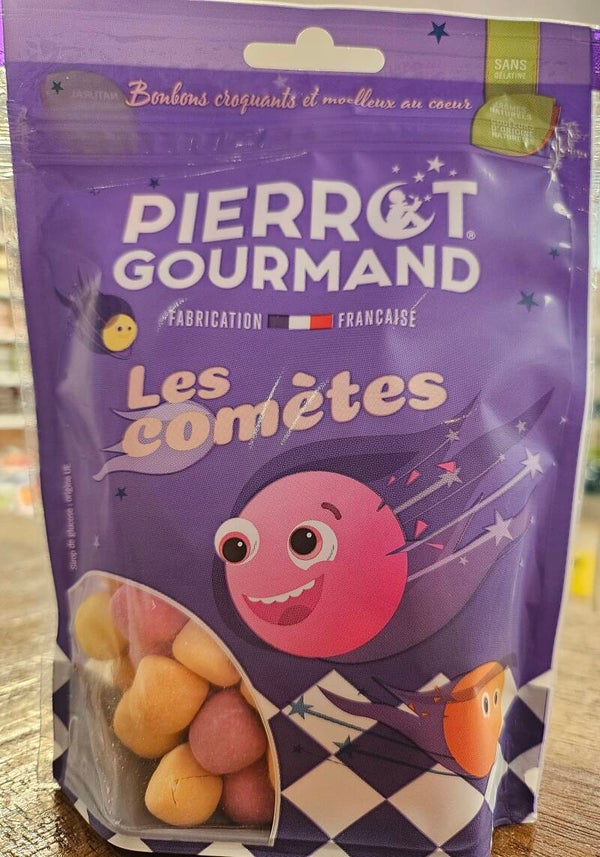 Bonbon les comètes, PIERROT GOURMAND, fabrication Française, sans gélatine, arômes naturels, 100g