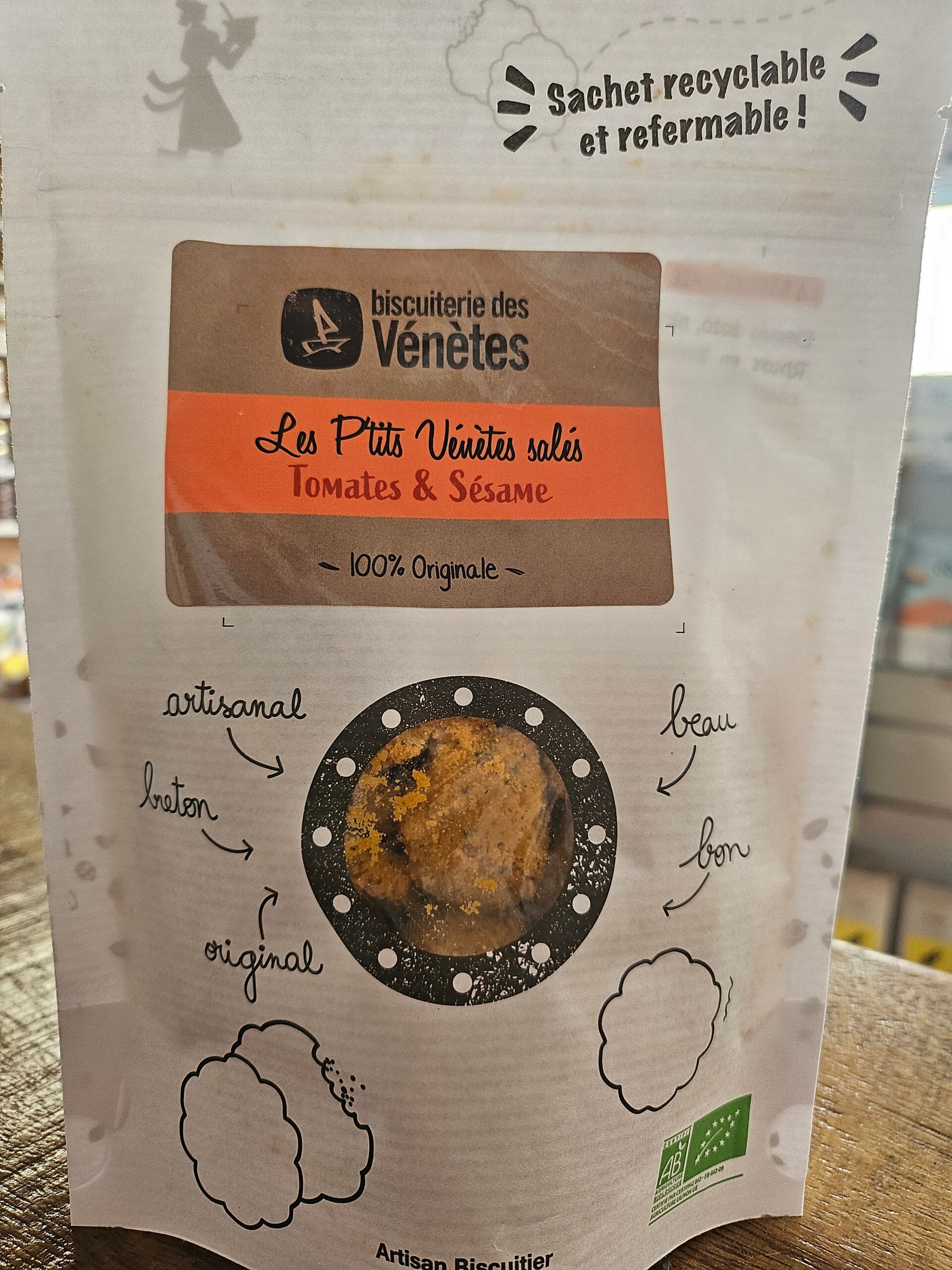 Les P'tits Vénètes salés, Tomates et Sésame, BISCUITERIE DES VÉNÈTES, BIO et Breton, 125g
