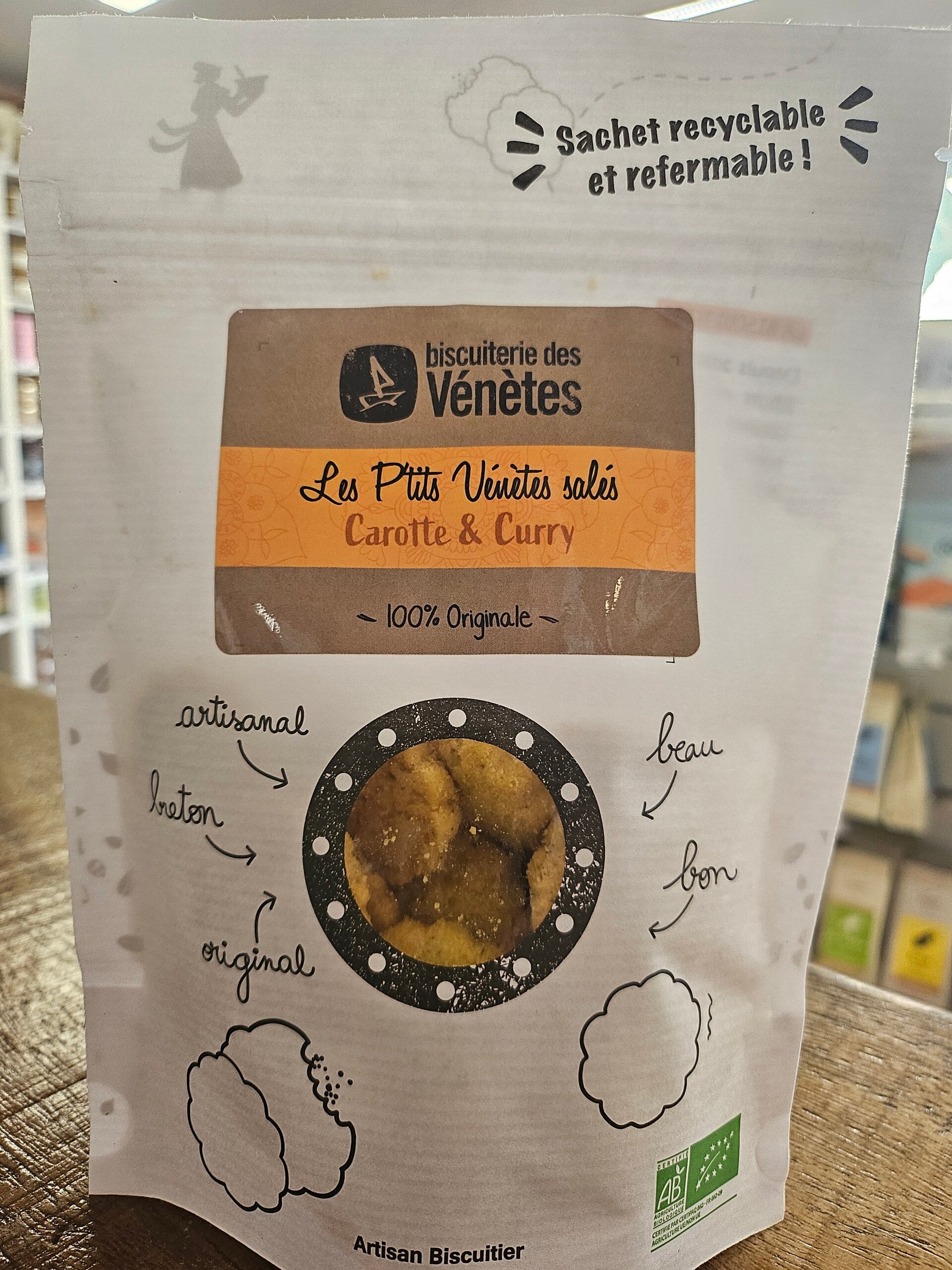Les P'tits Vénètes salés, Carotte et Curry, BISCUITERIE DES VÉNÈTES, BIO et Breton, 125g