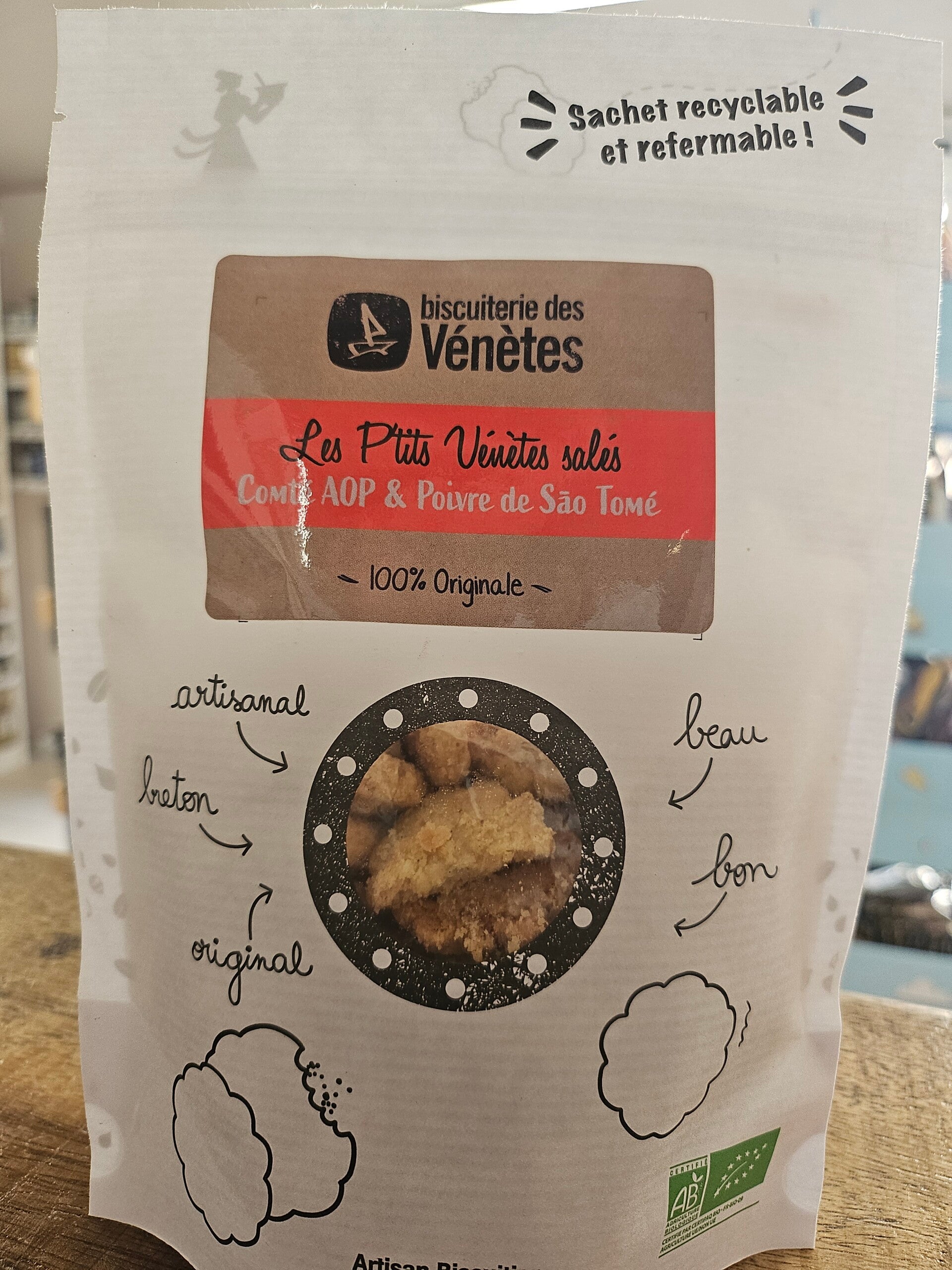 Les P'tits Vénètes salés, Comté AOP et Poivre de São Tomé, BISCUITERIE DES VÉNÈTES, BIO et Breton, 125g