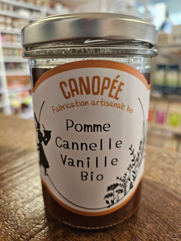 Confiture Pomme Canelle Vanille Bio, CANOPÉE Fabrication artisanale Bio et Bretonne, 250g