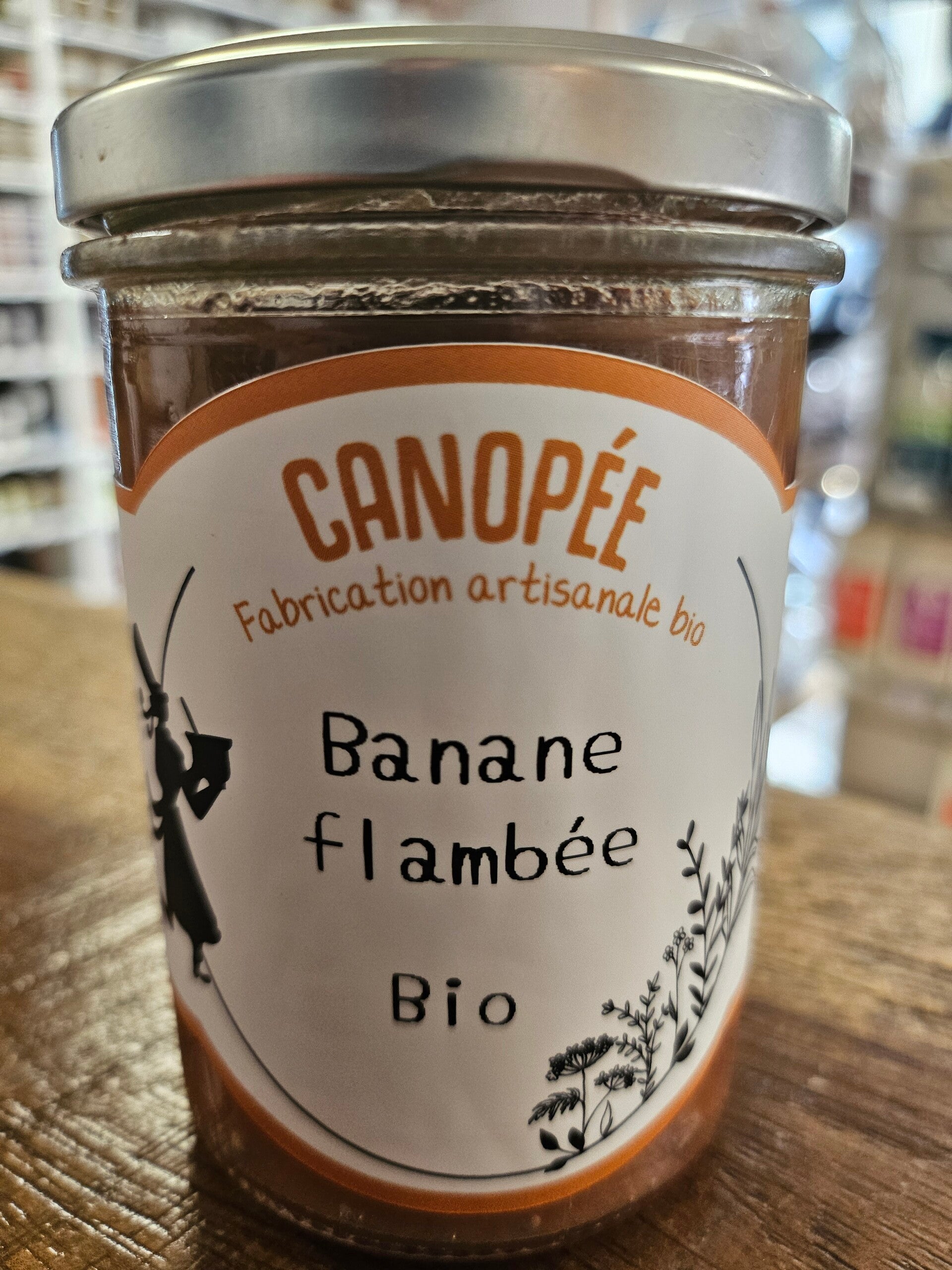 Confiture Banane flambée, CANOPÉE fabrication artisanale bio et Bretonne, 250g