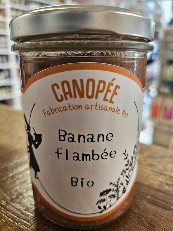 Confiture Banane flambée, CANOPÉE fabrication artisanale bio et Bretonne, 250g