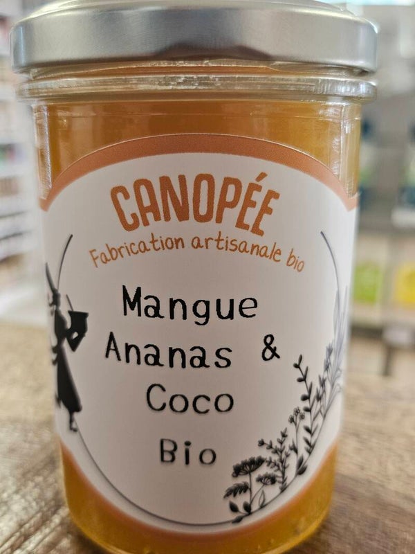 Confiture Mangue Ananas et Coco Bio, CANOPÉE fabrication artisanale, bio et Bretonne, 250g