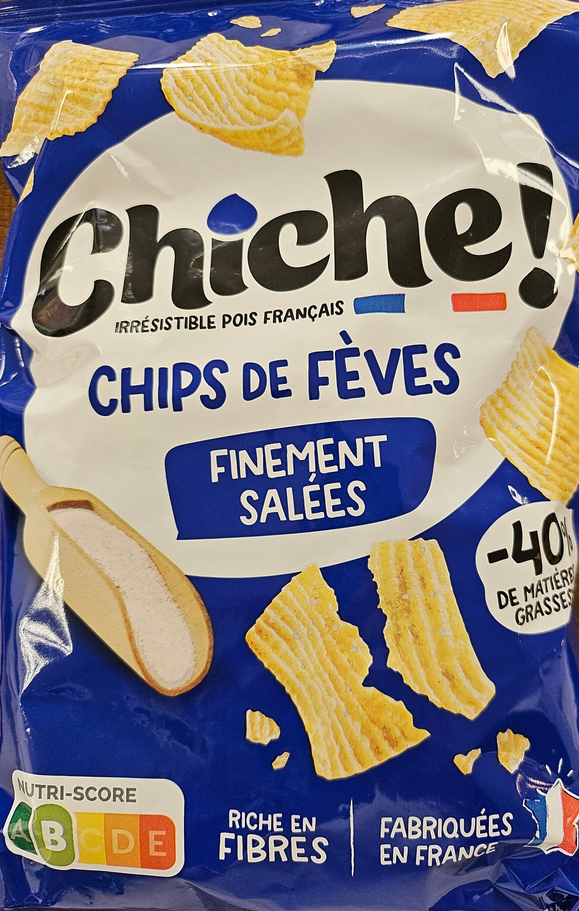 CHICHE, chips de fèves salées, nutri-score B, -40% de matières grasses, 100g