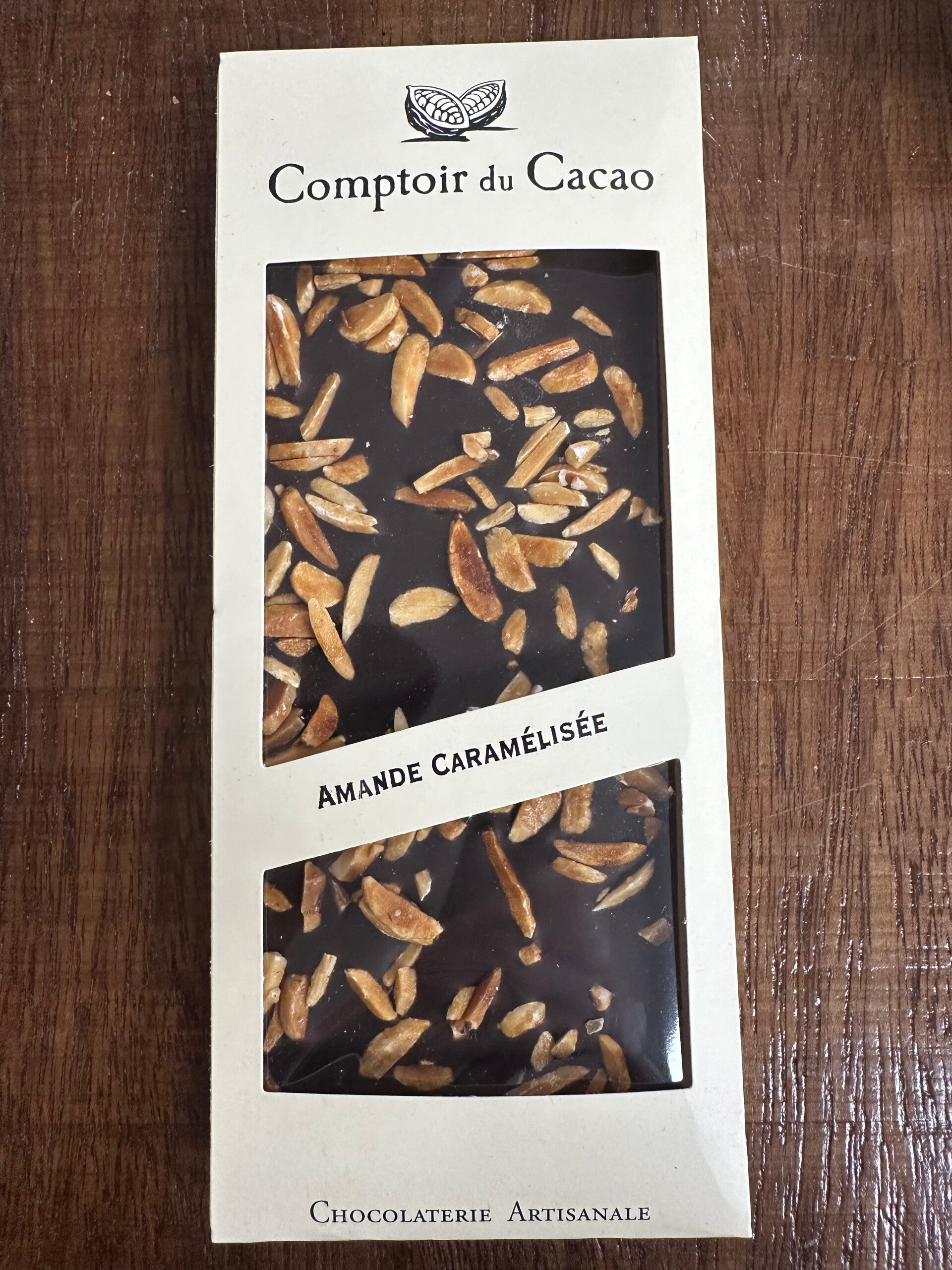 Tablette noire amande caramélisée, COMPTOIR DU CACAO, 90g