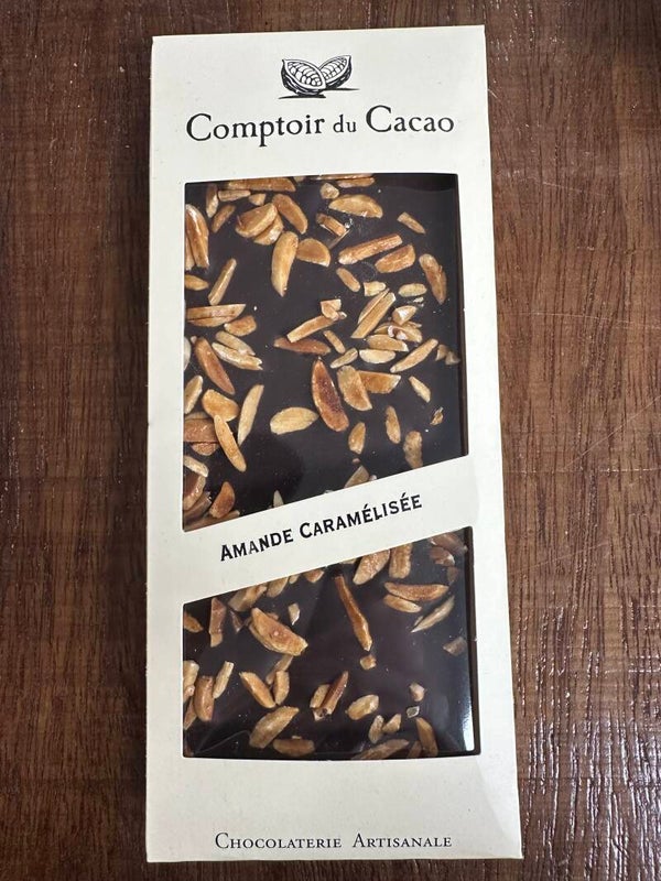 Tablette noire amande caramélisée, COMPTOIR DU CACAO, 90g