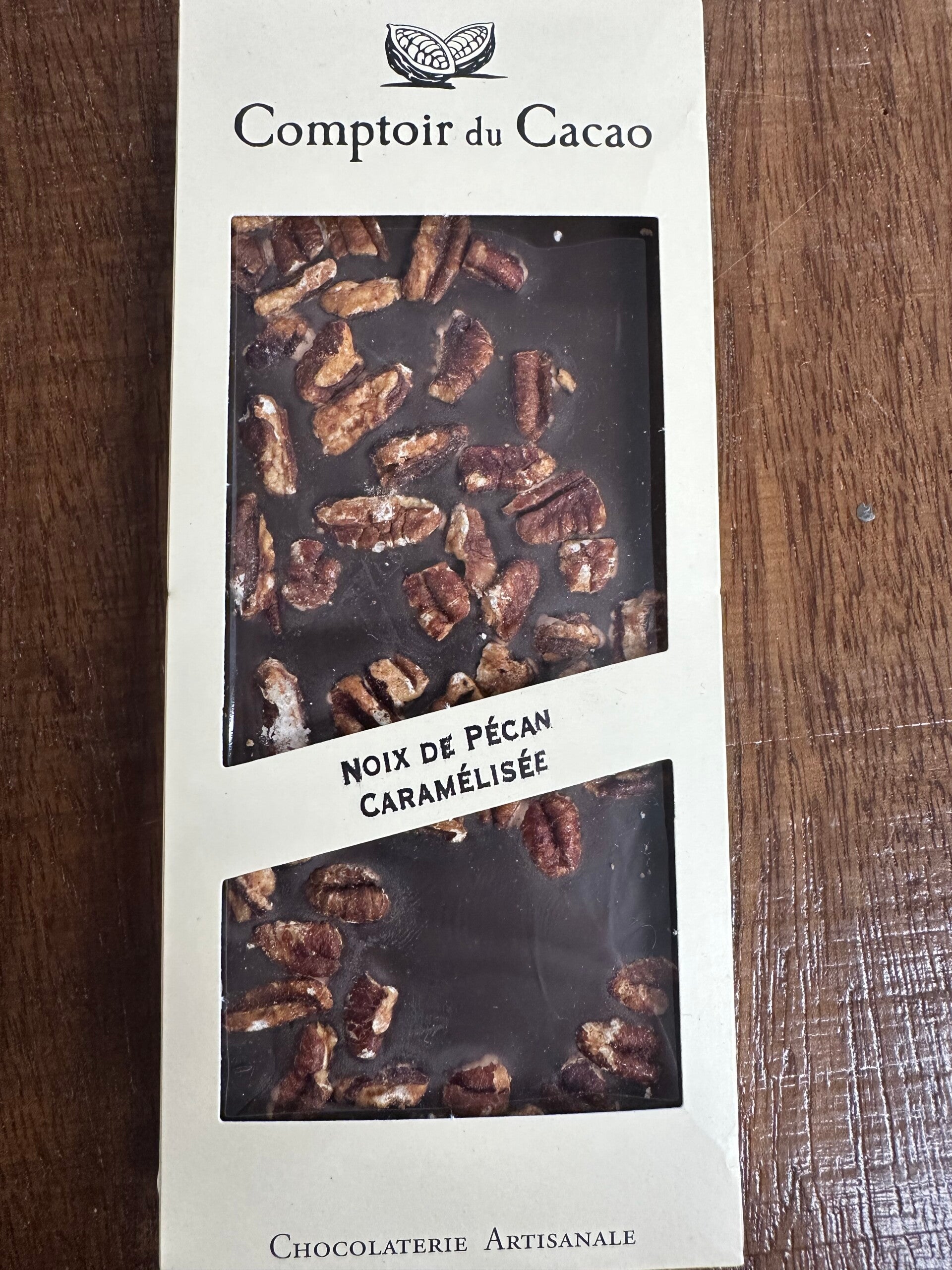 Tablette noire, noix de  pécan caramélisée, COMPTOIR DU CACAO, 90g