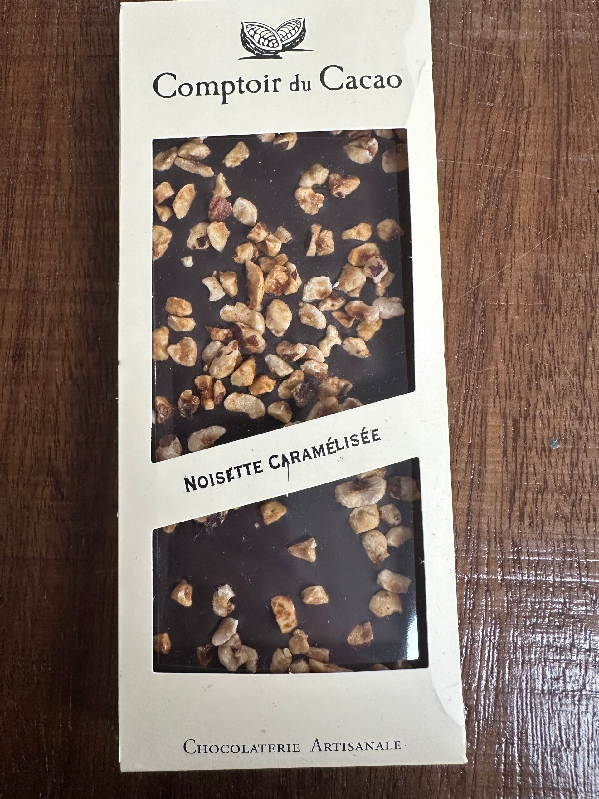 Tablette noire noisette caramélisée, COMPTOIR DU CACAO, 90g