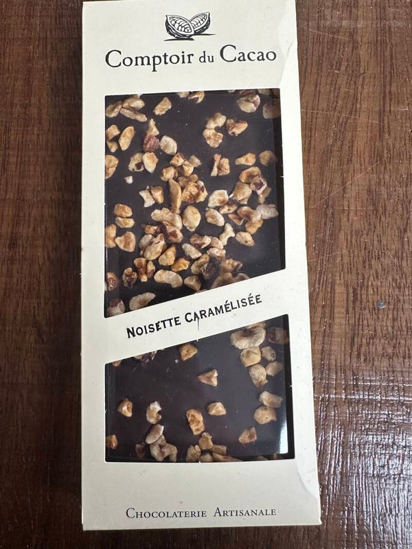 Tablette noire noisette caramélisée, COMPTOIR DU CACAO, 90g