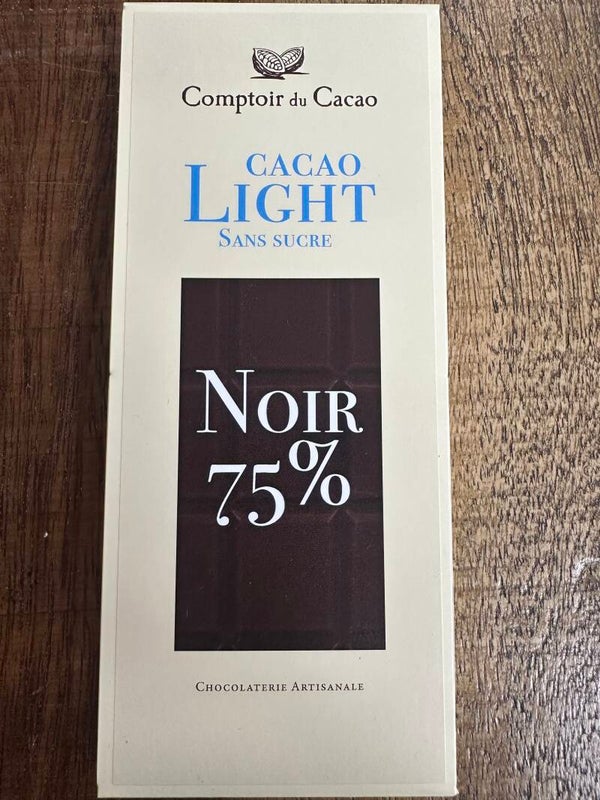 Tablette noire 75% sans sucre, COMPTOIR DU CACAO, 80g