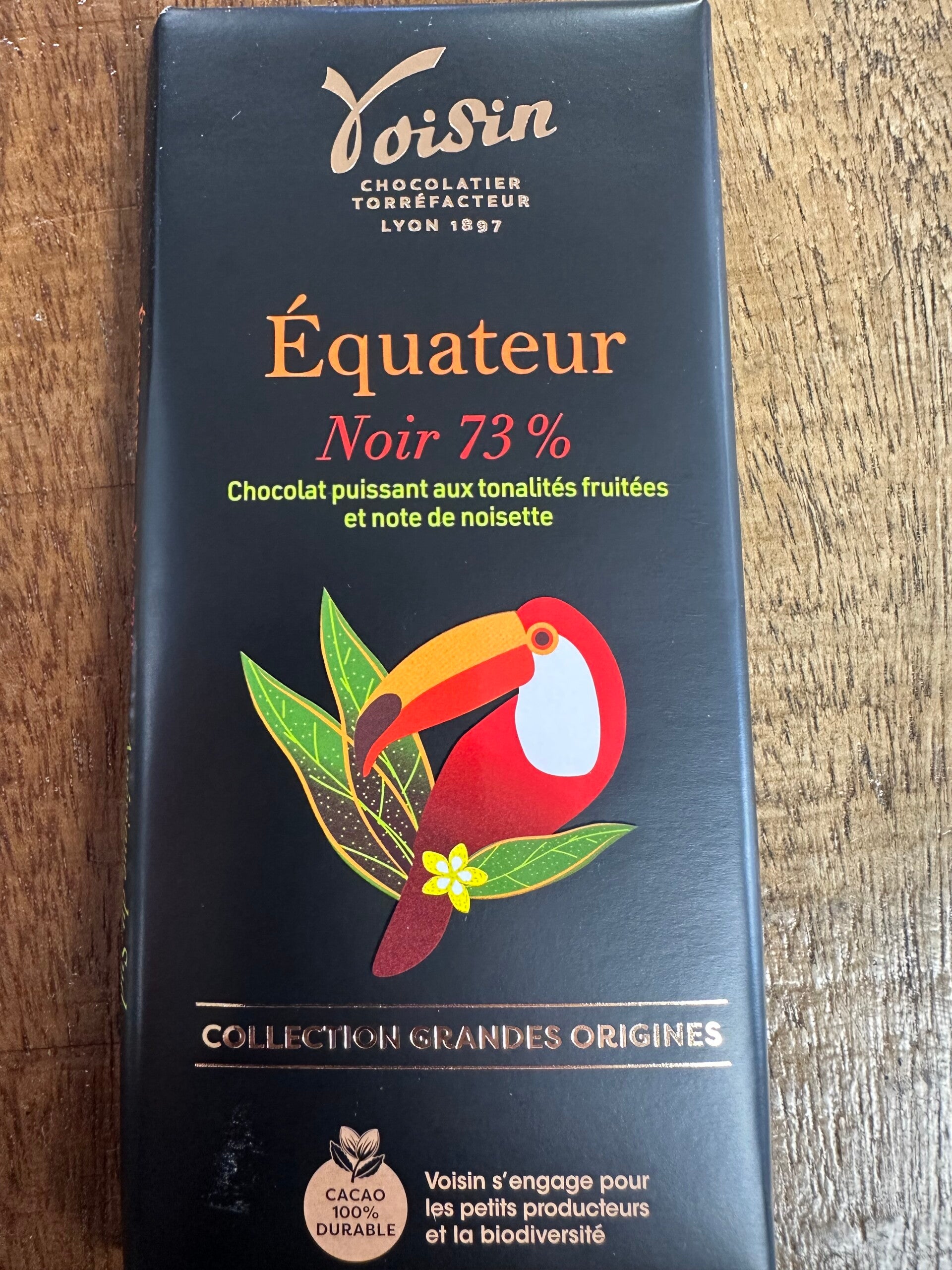 Tablette équateur noir 73%, CHOCOLATERIE VOISIN, 100g