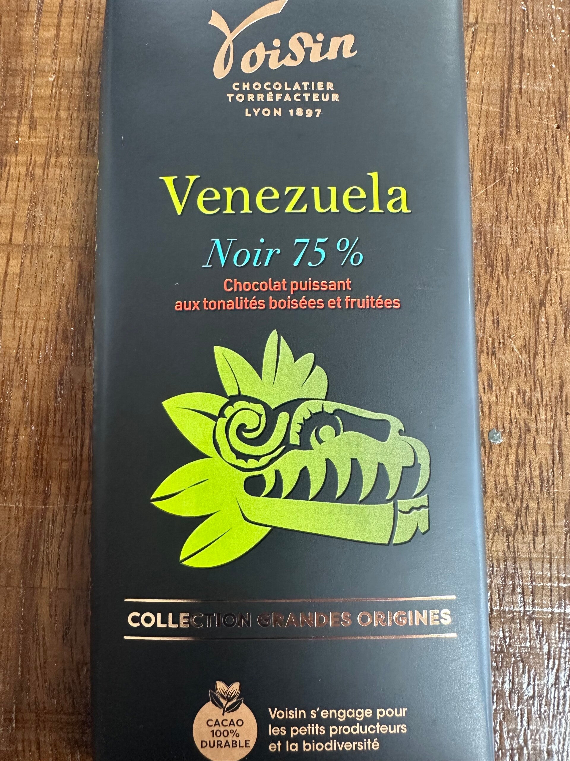Tablette Venezuela noir 75%, CHOCOLATERIE VOISIN, 100g