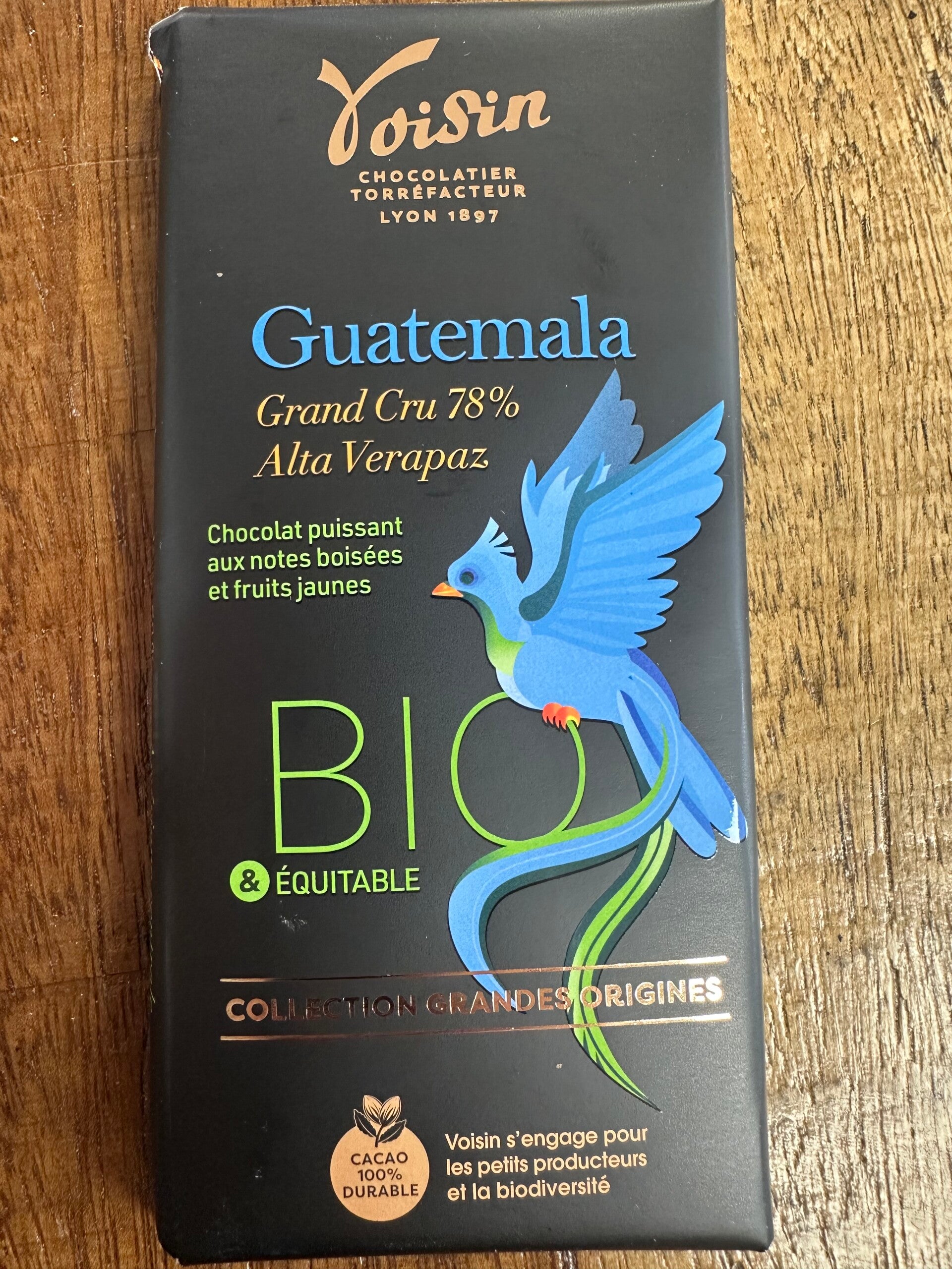 Tablette Guatemala noir 78%, CHOCOLATERIE VOISIN, 100g