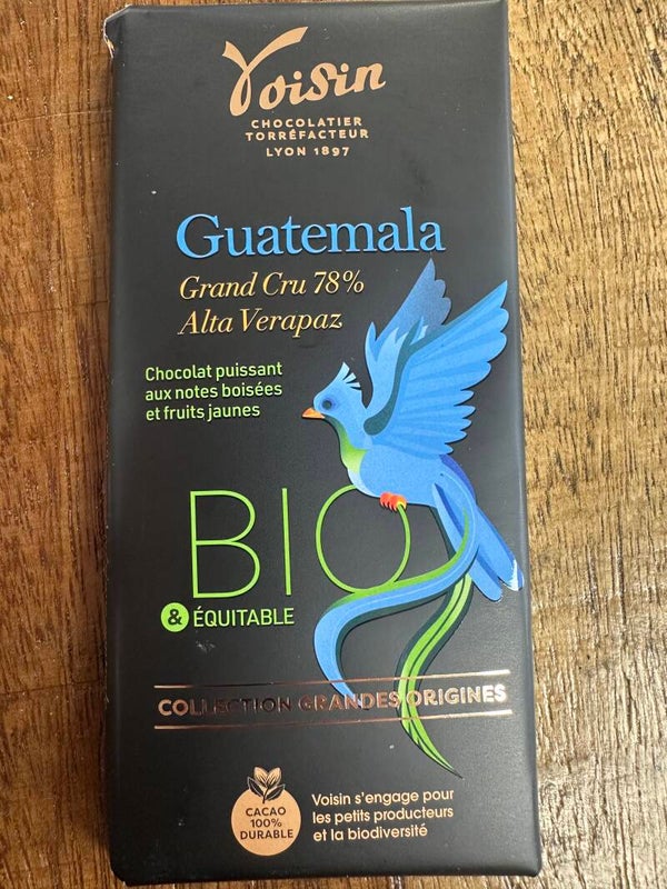 Tablette Guatemala noir 78%, CHOCOLATERIE VOISIN, 100g