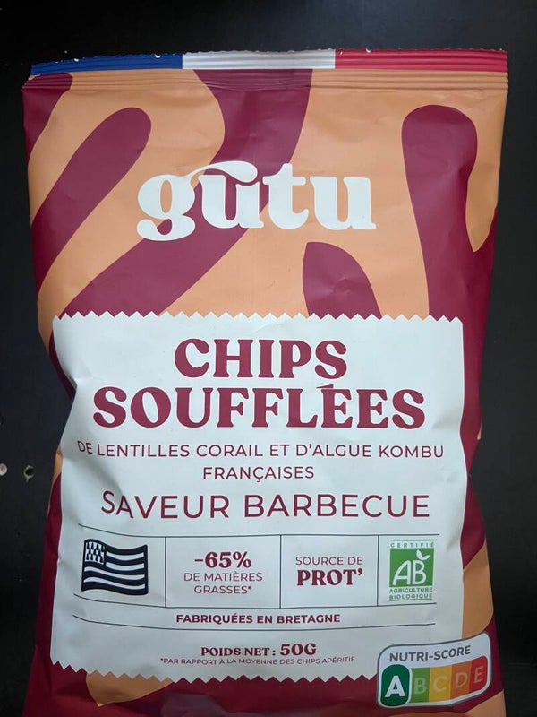 Chips soufflées de lentilles corail et d’algue kombu saveur barbecue