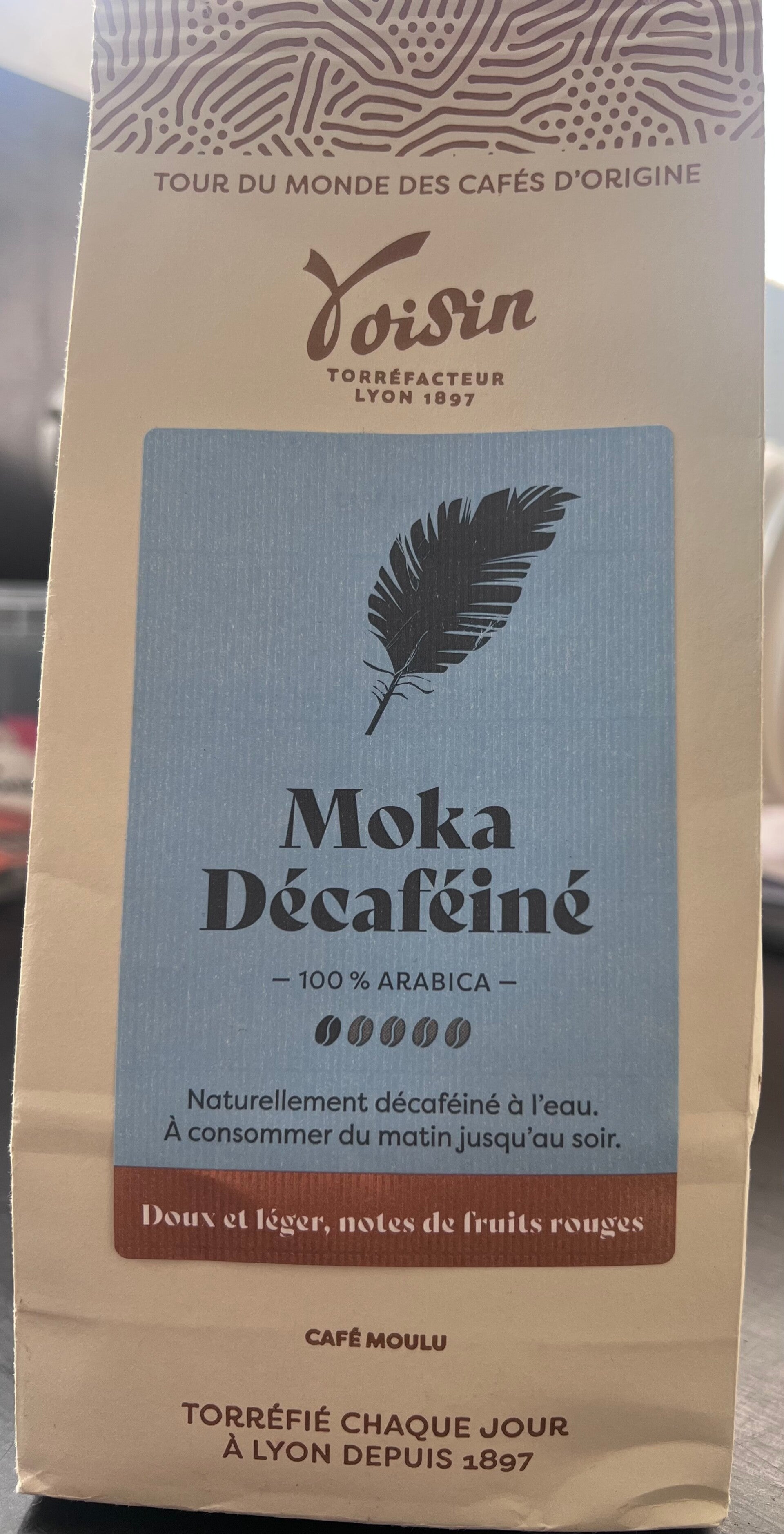 Café VOISIN, moulu Moka Décaféiné, 100% Arabica