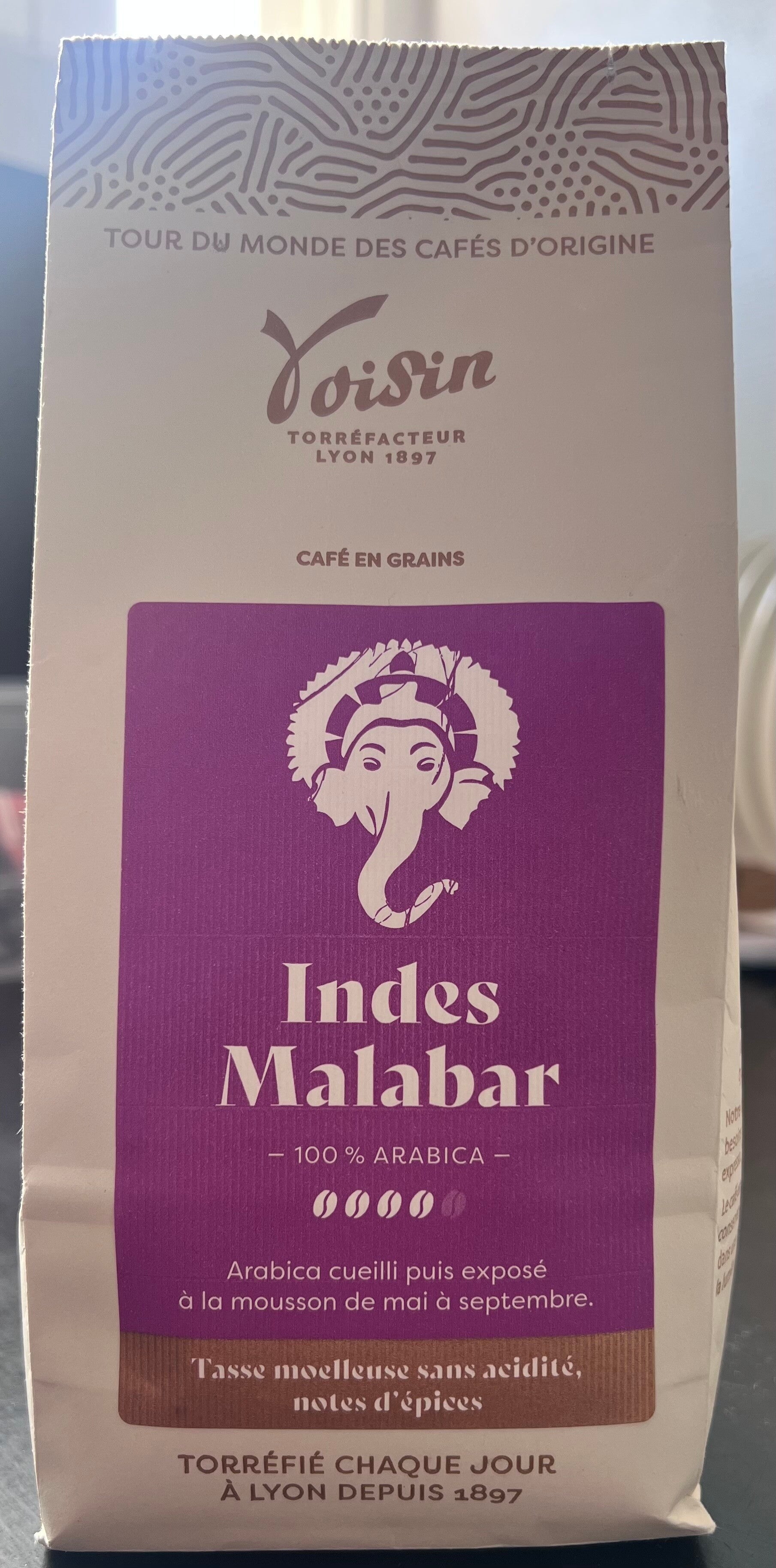 Café  VOISIN, grains Indes Malabar, 100% Arabica, 250g