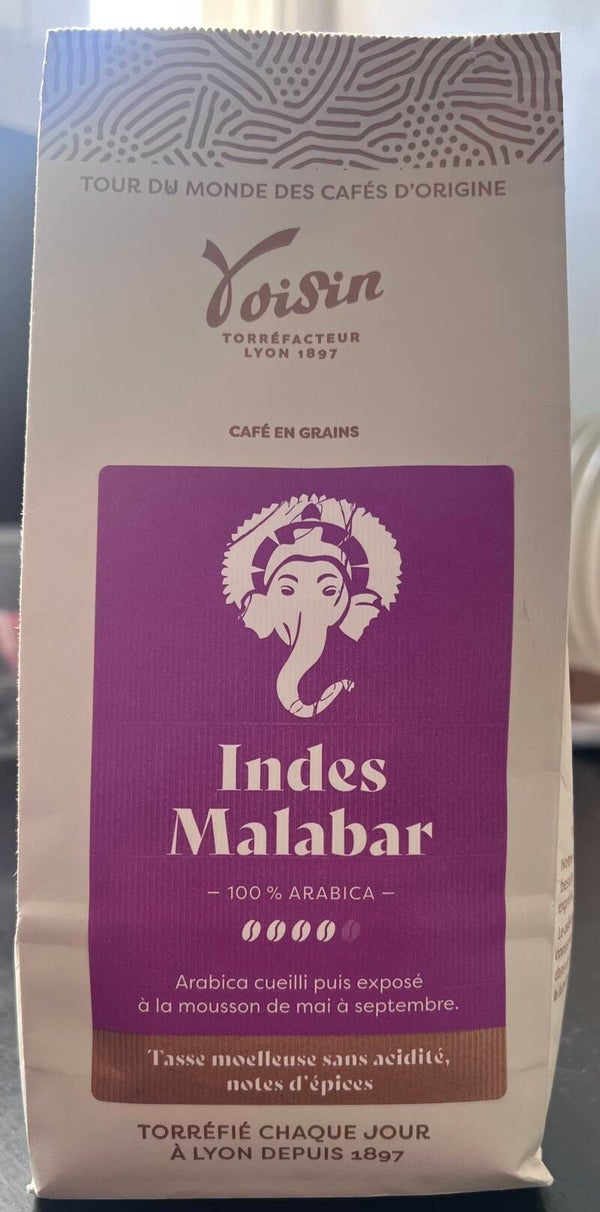 Café  VOISIN, grains Indes Malabar, 100% Arabica, 250g
