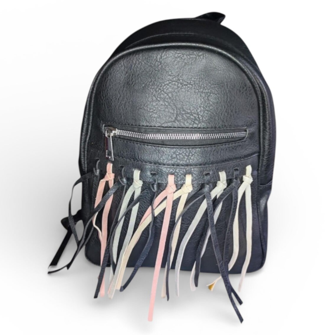 Stoere zwarte rugzak met franjes