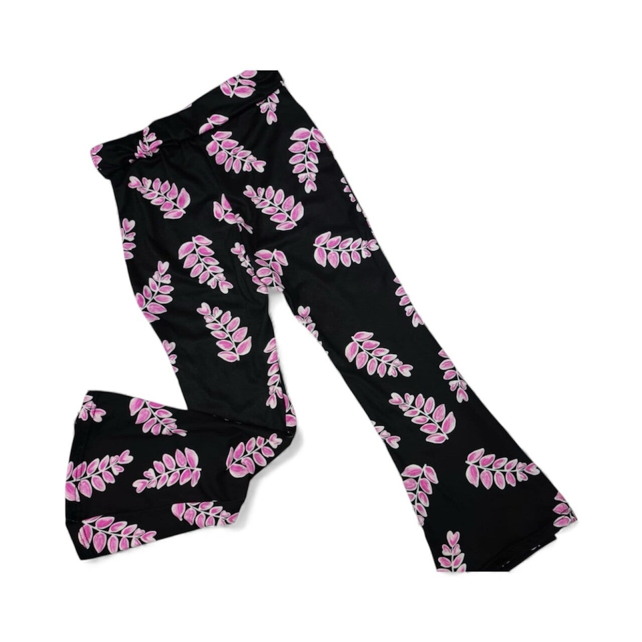flare broek met roze bladprint