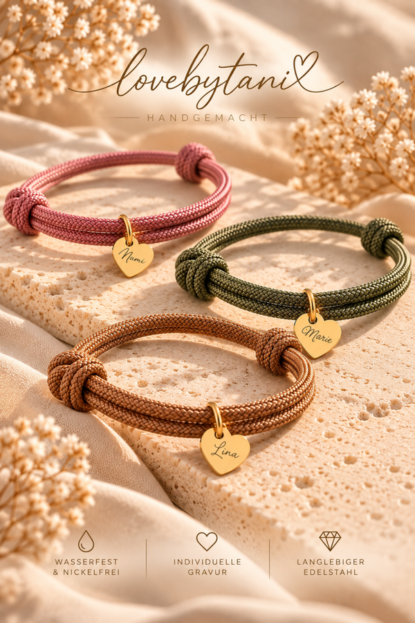 Segeltau-Armband mit Herz oder Plättchen - neutrale Farben - Men‘s Edition