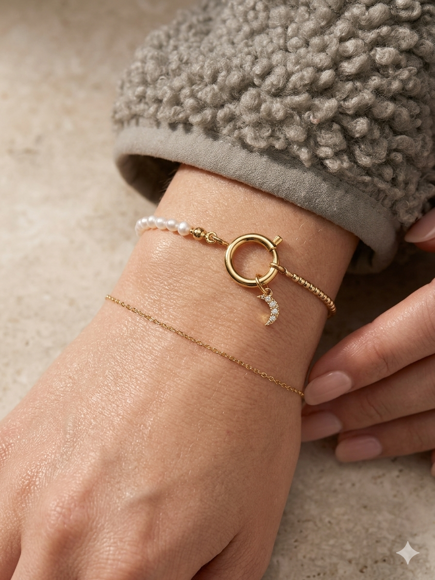 Graviertes Edelstein-Armband mit Verschluss deiner Wahl Gold | Silber - Initialen Charm bzw. Gravurcharm