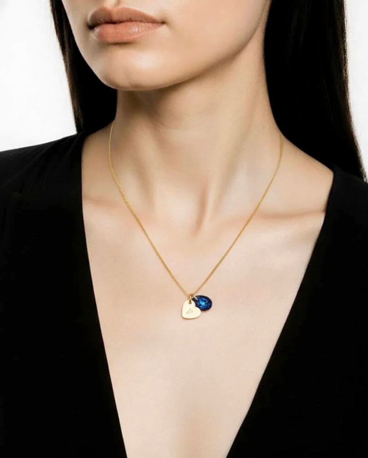 Personalisierte Halskette Gold | Silber | Rosegold mit Gravuranhänger und mit Geburtsstein Tropfenform - Edelstahl