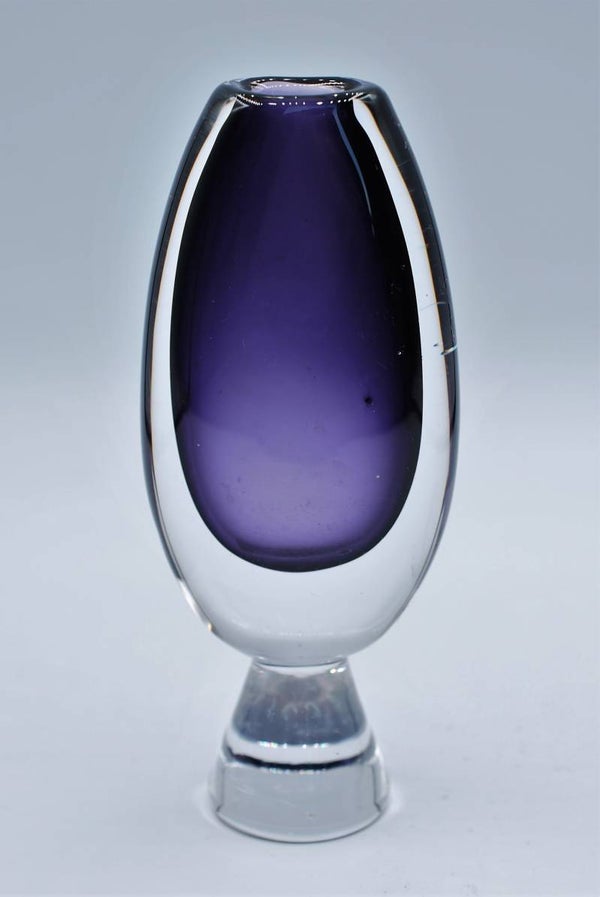 KOSTA : VICKE LINDSTRAND.  OVERLAY FOOTED VASE WITH DEEP PURPLE