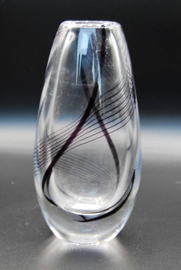 KOSTA : VICKE LINDSTRAND.  VASE WITH PURPLE SWIRLS
