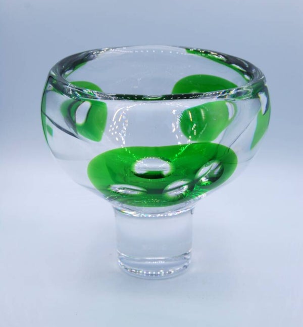 KOSTA : VICKE LINDSTRAND. THICKWALLED  HEAVY BOWL IN CLEAR AND GREEN