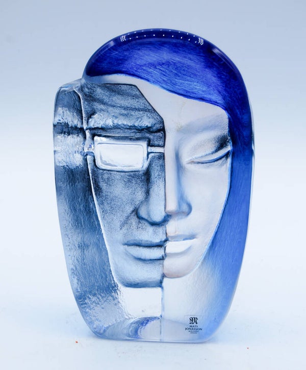 MALERAS: MATS JONASSON: ART OBJECT "FEMALE" IN BLUE. 15 CM. VERY RARE.