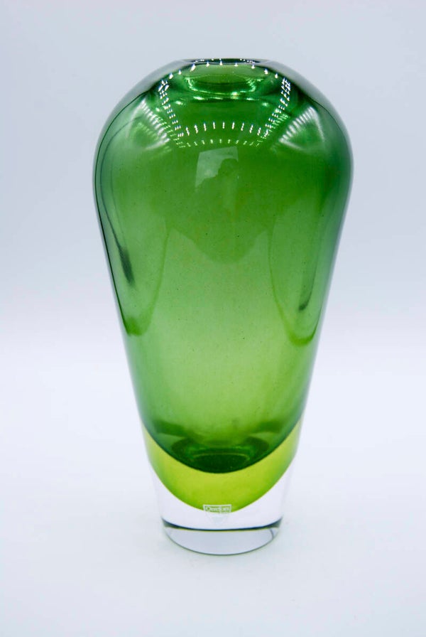 ORREFORS: ERICA LAGERBIELKE. THICKWALLED VASE "HAZE "IN GREEN.SIGNED