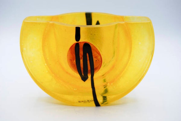 KOSTA BODA. KJELL ENGMAN. OVAL VASE IN YELLOW.  LIMITED ED. 400 ATELJE. 1989