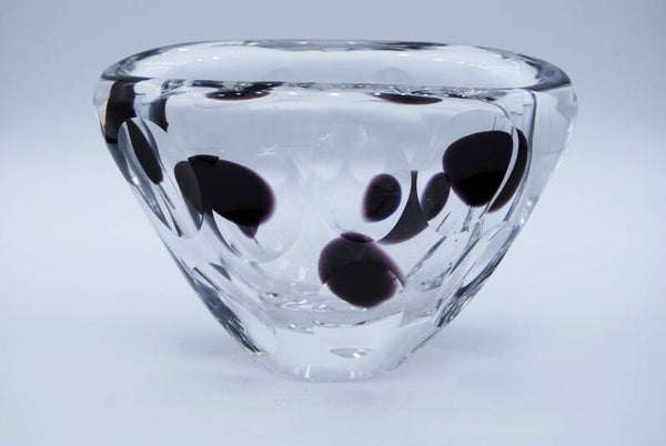 KOSTA : VICKE LINDSTRAND.  OVERLAY BOWL WITH PURPLE DOTS