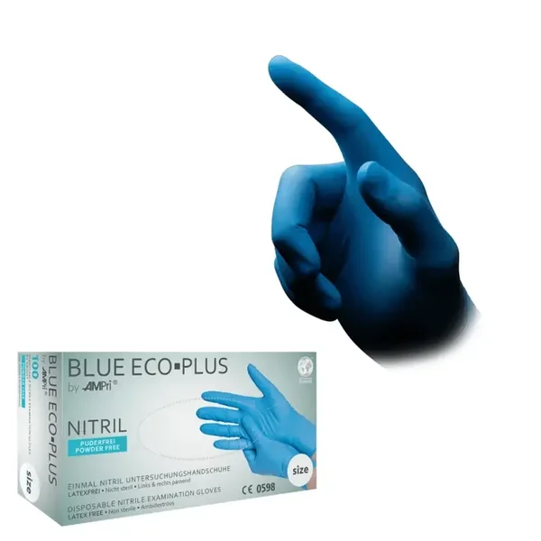 AMPRI-Nitril-Handschuhe, BLUE ECO PLUS, puderfrei, blau, VE = Pkg. á 100 Stück