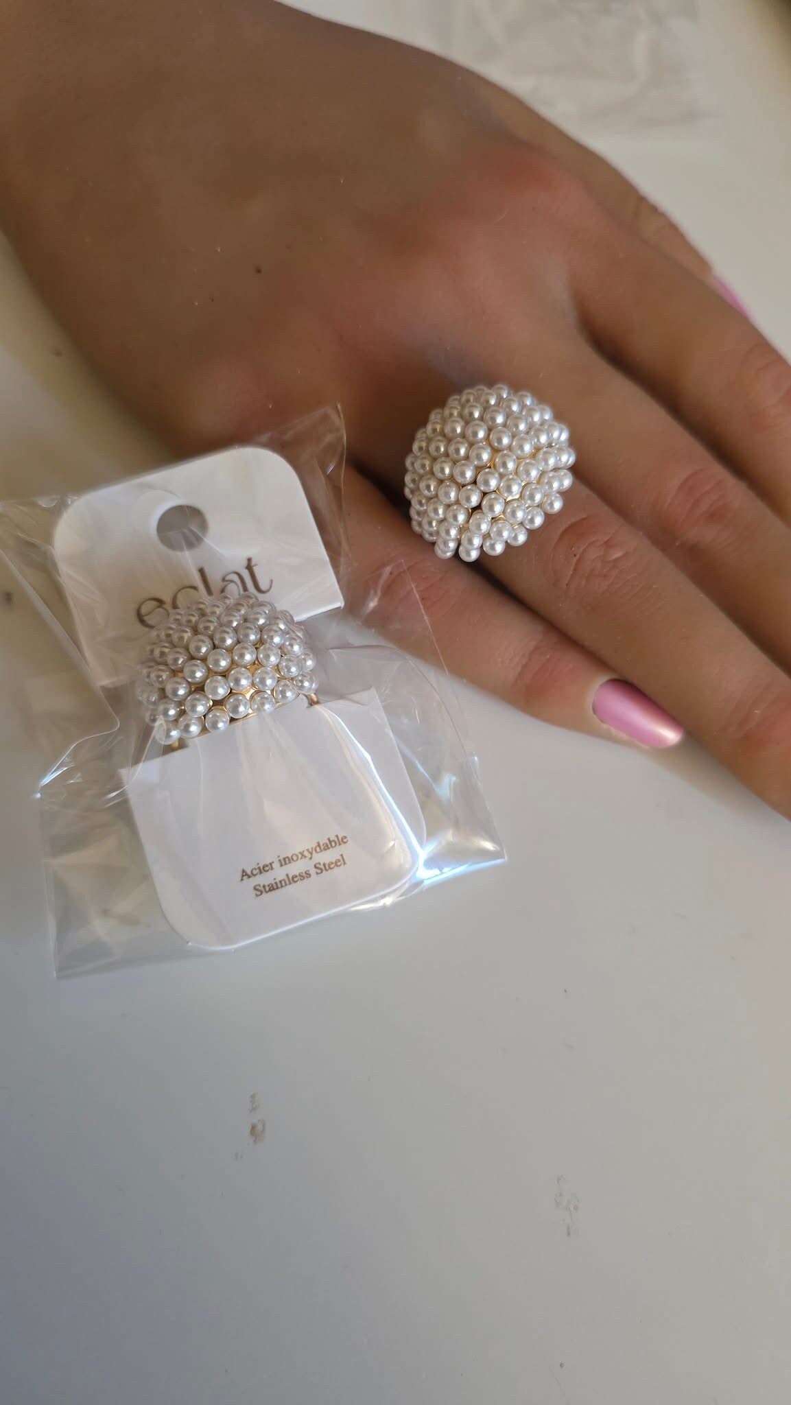 Bague perles en acier inoxydable