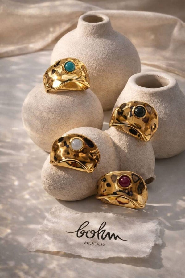 Bague avec pierre lithothérapie - acier