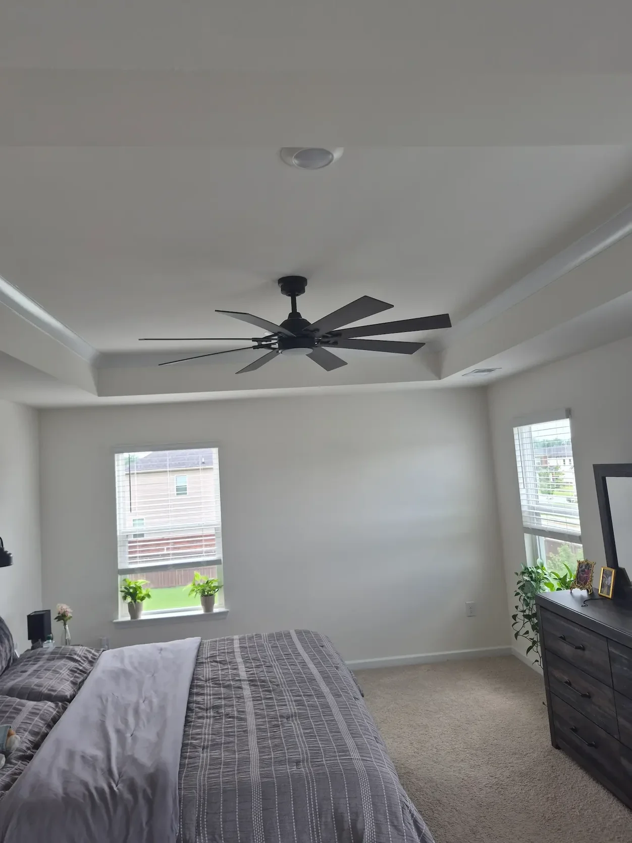Ceiling fan installed in a master bedroom by Kais Pro Repairs in Monroe Georgia