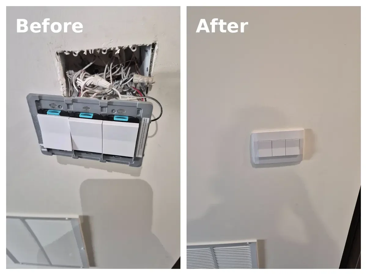 Before and after electrical repair by Kais Pro Repairs