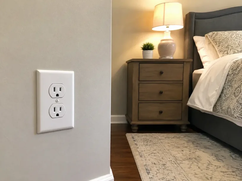 Clean bedroom outlet area after electrical repair and outlet replacement