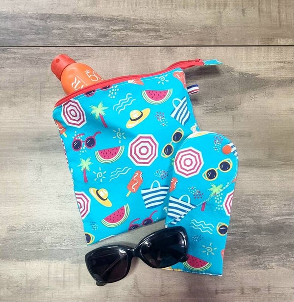 Pochette imperméable & étui à lunette assorti fait main en France