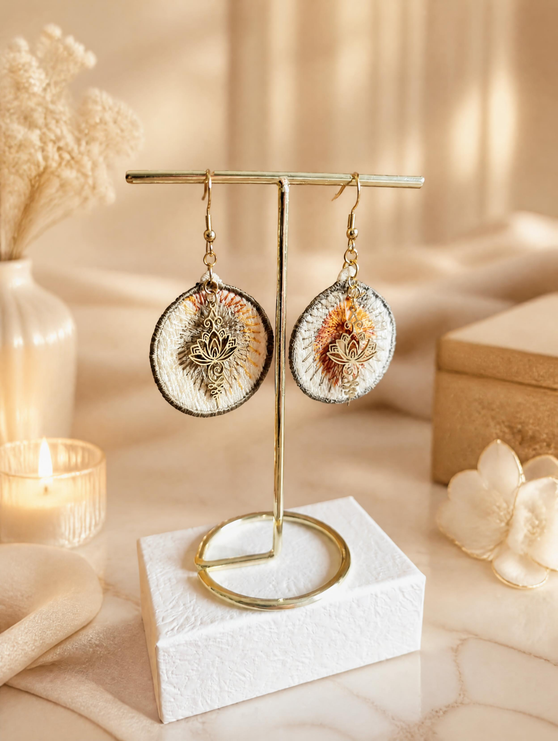 Boucles d'oreilles brodées unique l fait main