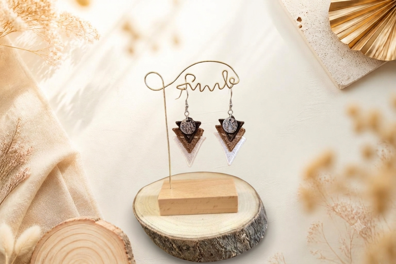 Boucles d'oreilles brodées triangles création unique et artisanal