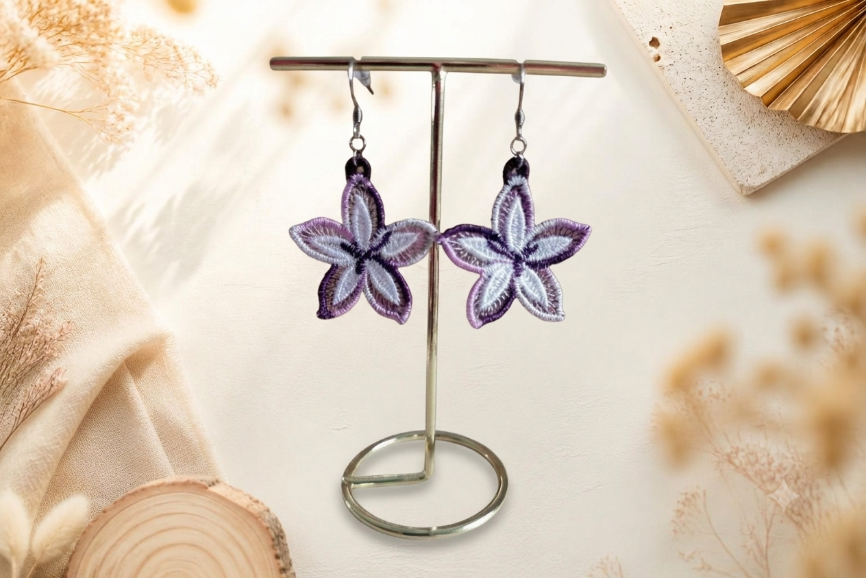 Boucles d'oreilles brodées fleurs fait main